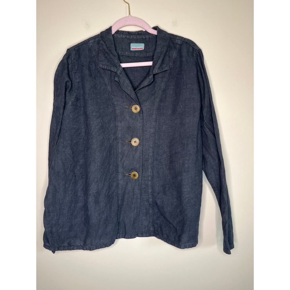 Privatsachen Cocon Commerz Navy Blue Linen Lagenlook Minimalist Jacket 2X